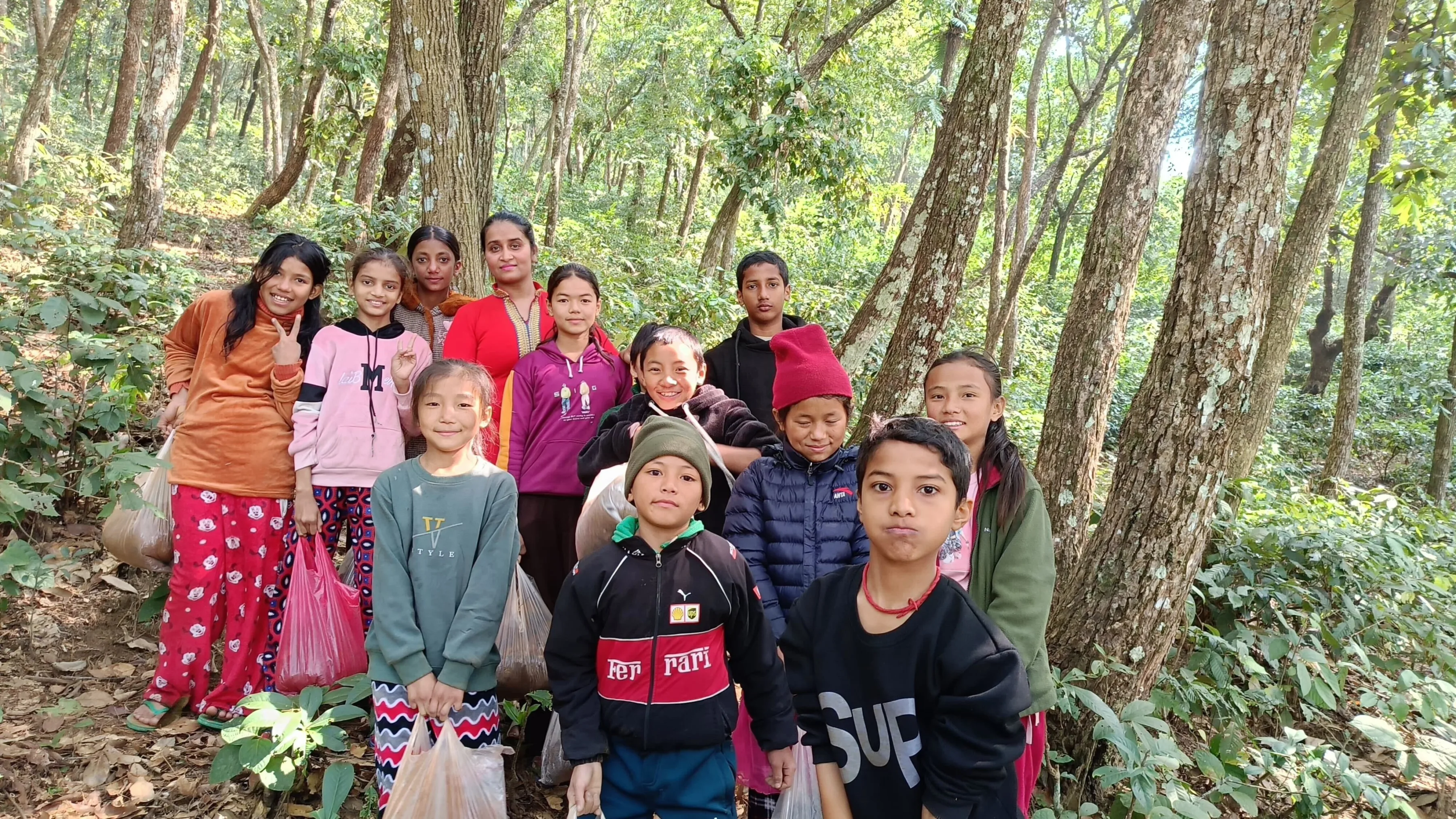 Pestalozzi children in the forest in Nepal