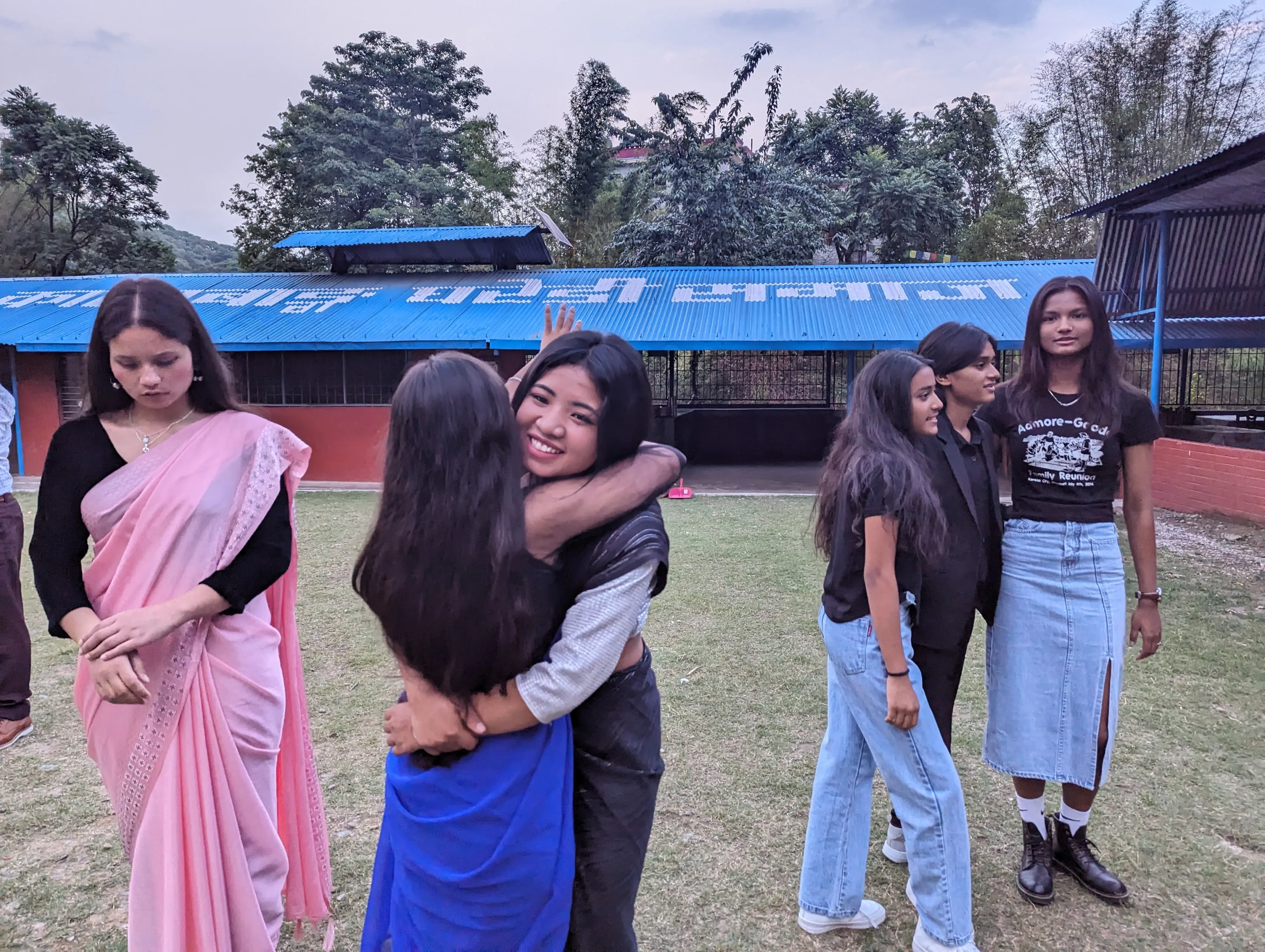 Young women hugging in Nepal