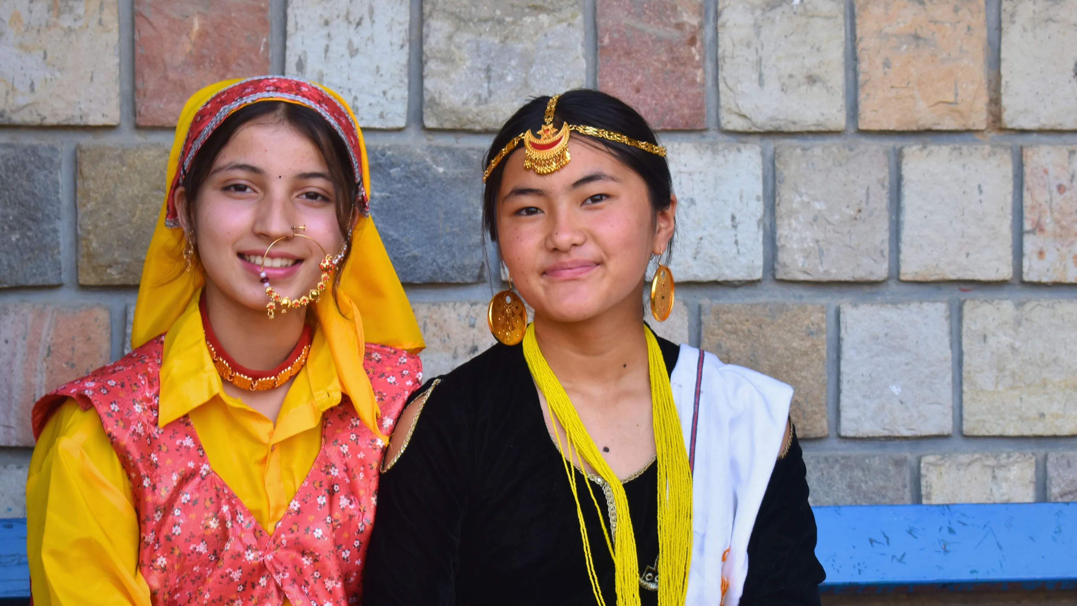 Two female students celebrating Diwali from Pestalozzi India Campus