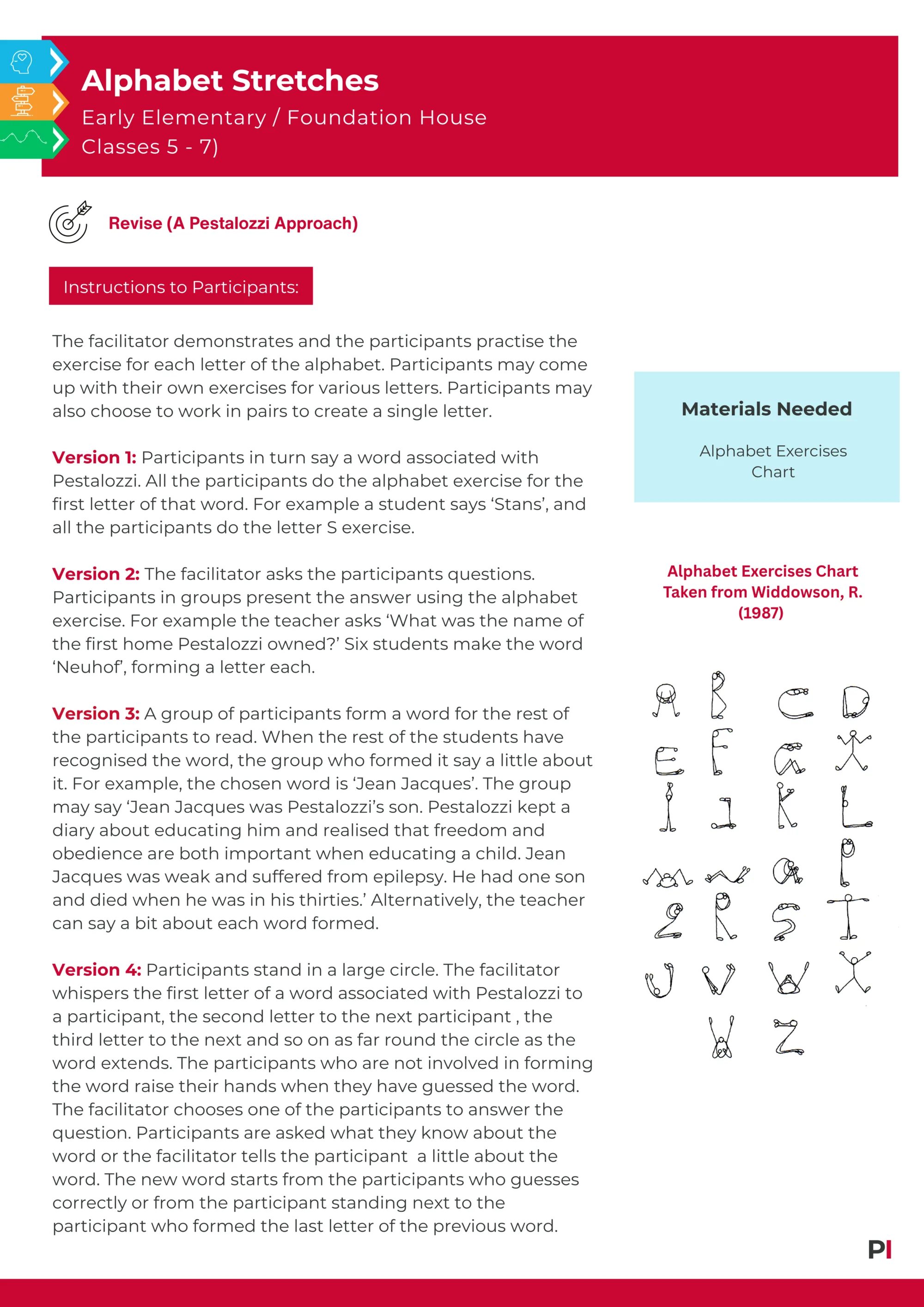 Pestalozzi Through Play Alphabet Stretches