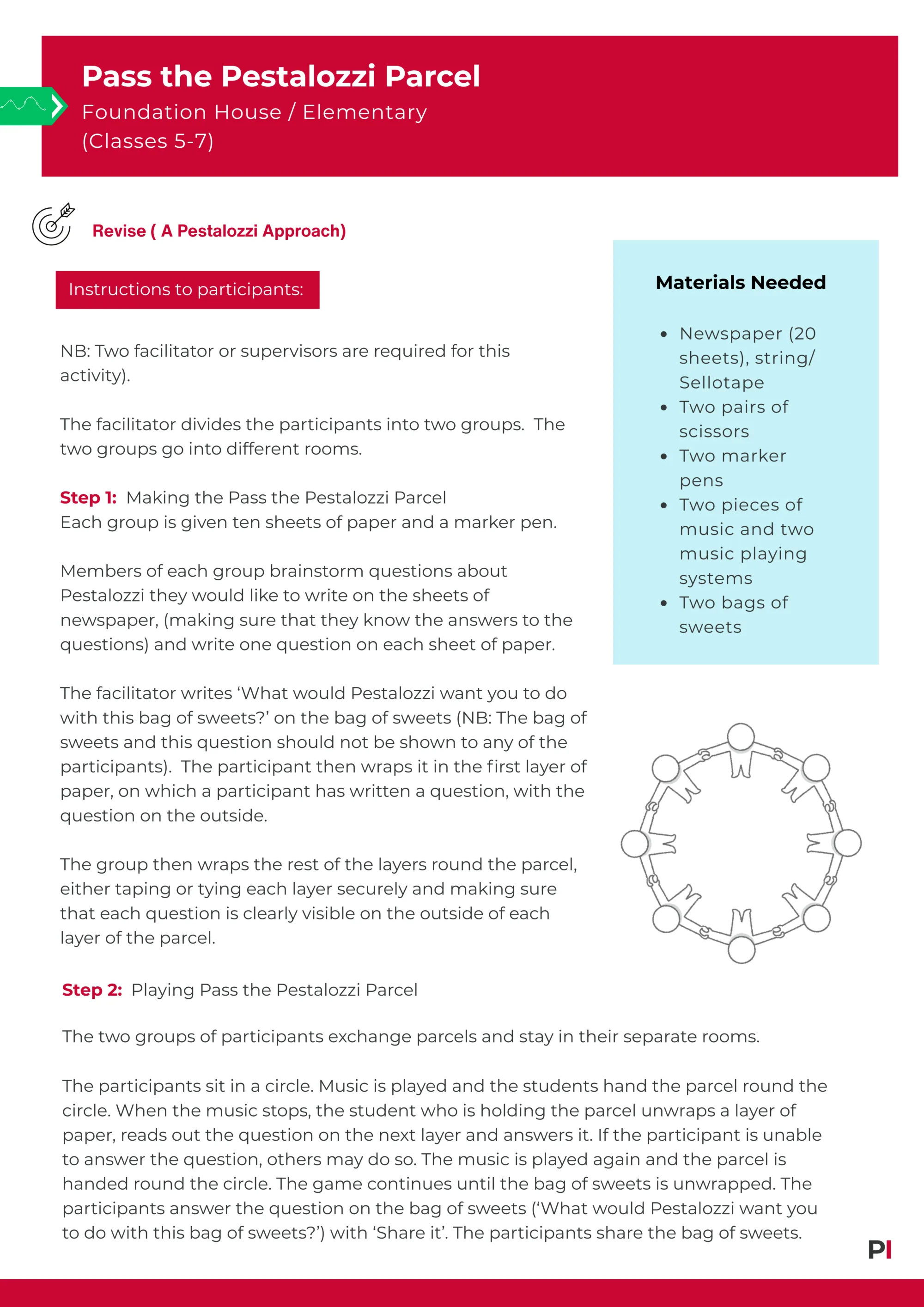 Image of teaching idea Pass the Pestalozzi Parcel Pestalozzi Through Play