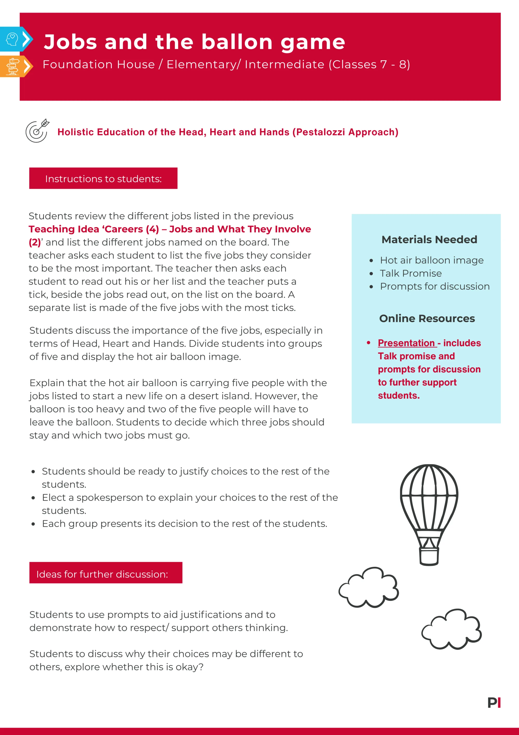 Image of teaching idea careers 4 the balloon game