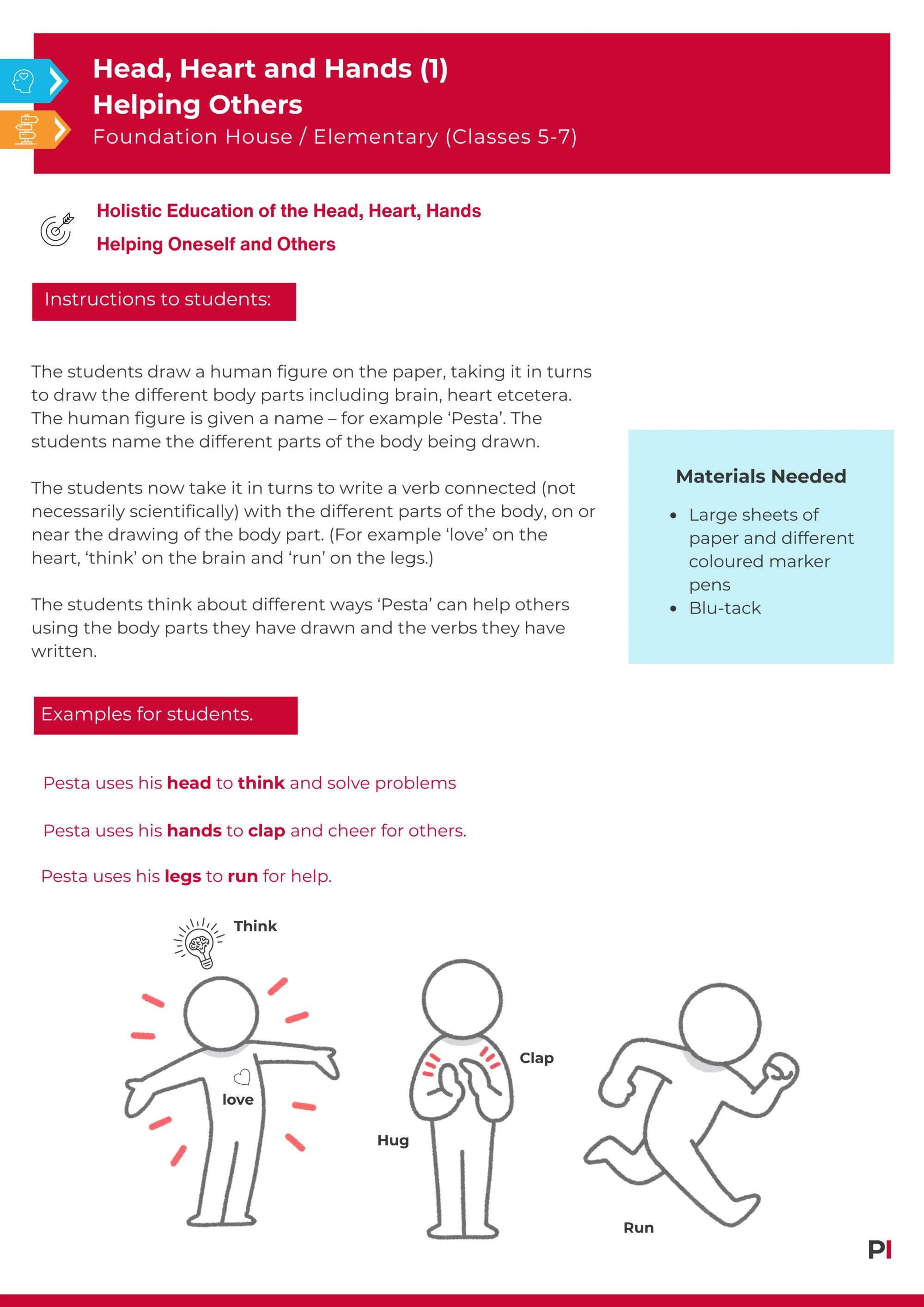 Image of teaching idea - Head, Heart, Hands - Helping Others