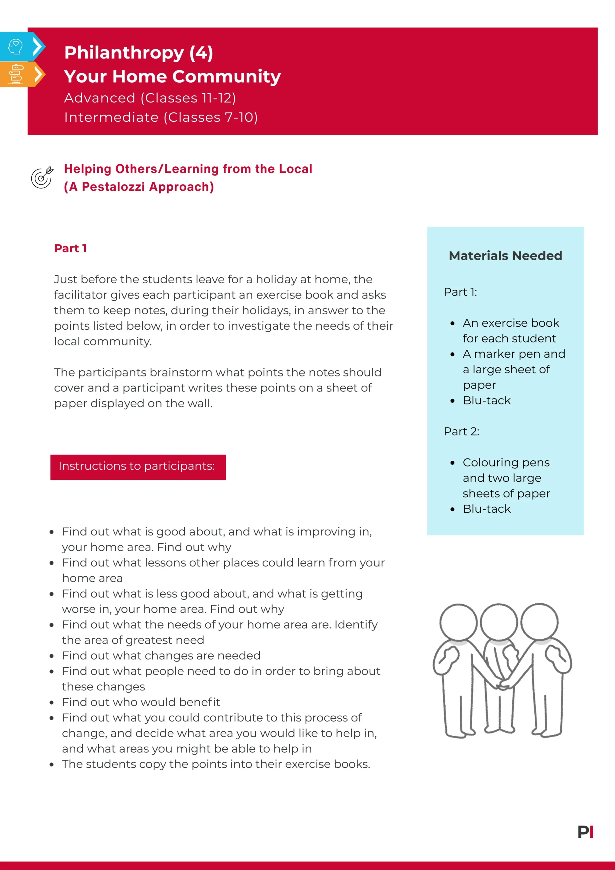Philanthropic Projects in the Local Community: Learning Through Community Action - Students exploring their local community to identify needs, improvements, and opportunities for philanthropic action, learning how they can contribute skills to positive local change.