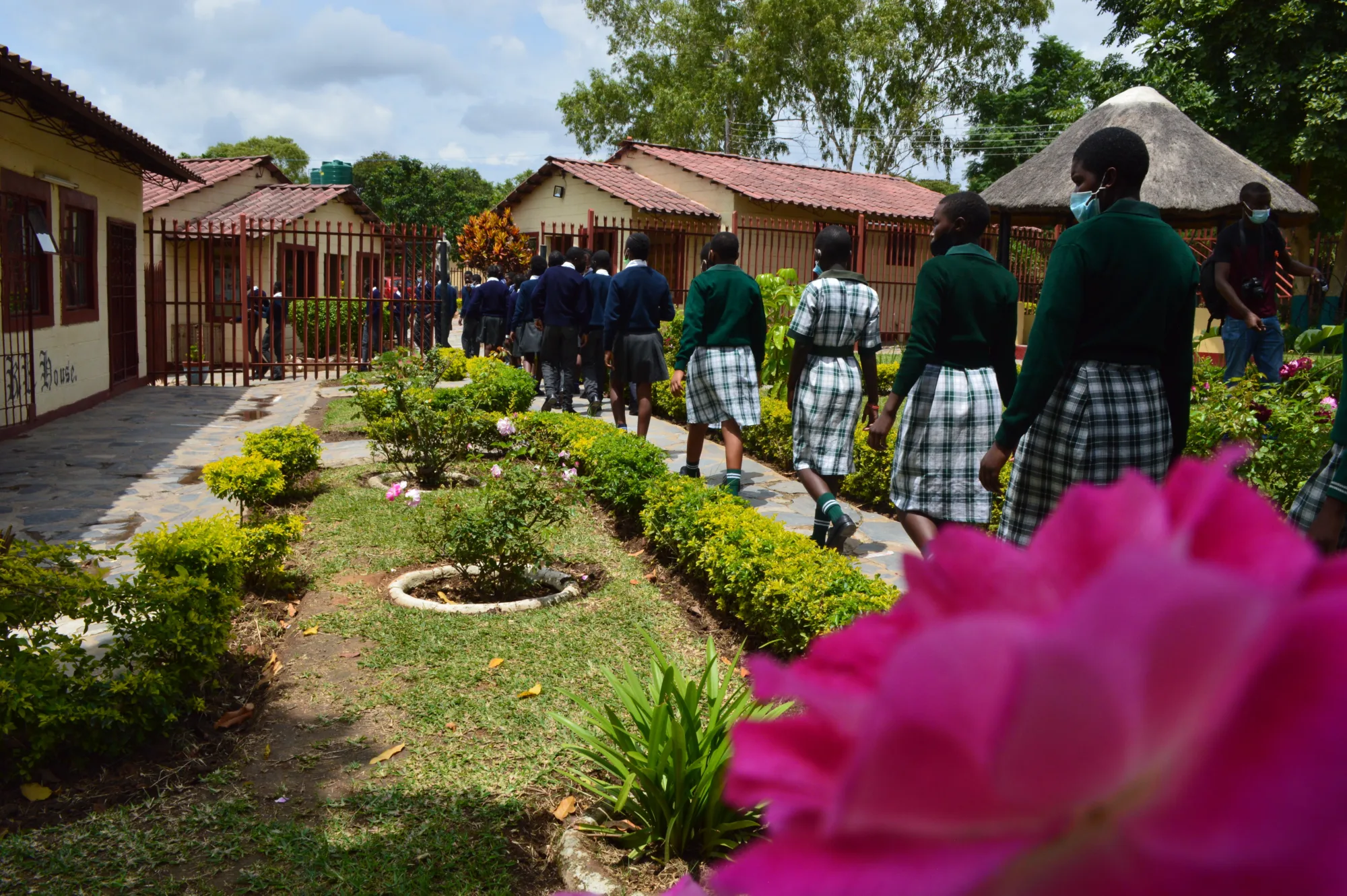 students outside Kasisi Campus in Zambia